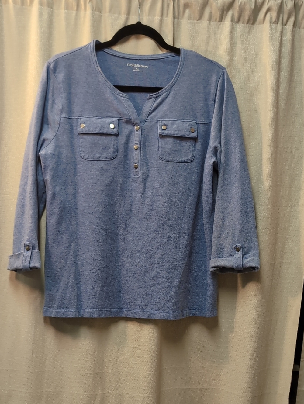 Croft and Barrow | Heathered 3/4 Sleeve Henley Pocket Top